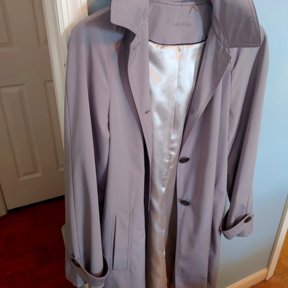 Calvin Klein gray trenchcoat with hood and pockets